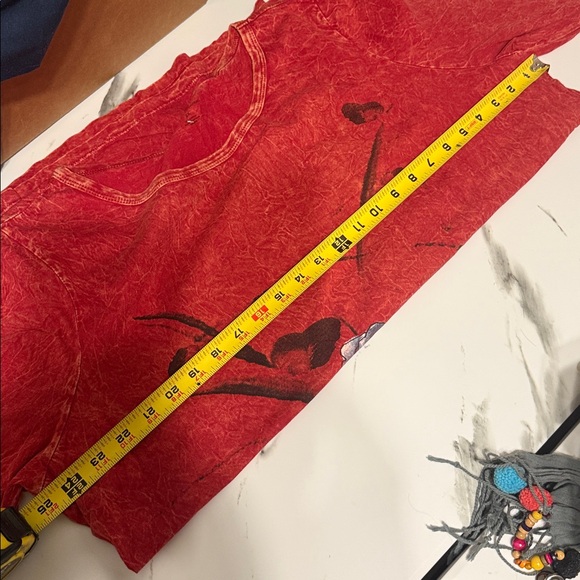 Westbound Cotton Distressed Red Floral with Subtle Bling Tunic Top. Size 2X - Picture 9 of 9